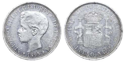 Puerto Rico - Peso 1895 PGV, RARE  ... 