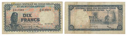 Paper Money - Belgian Congo 10 ... 