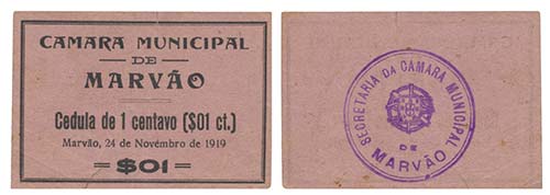 Cédula - Marvão 1 Centavo 1919   ... 