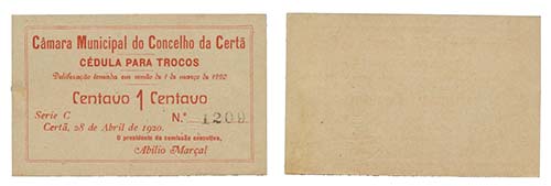 Cédula - Certã 1 Centavo 1920    ... 