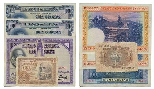Paper Money - Spain 4 expl. 1, 100 ... 