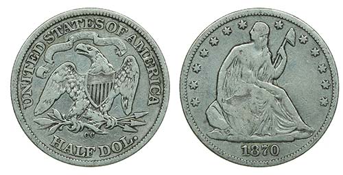 U.S.A. - 1/2 Dollar 1870 CC, RARE  ... 