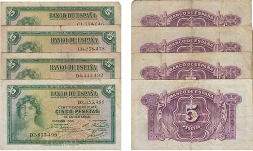 Paper Money - Spain 4 expl. 5 ... 