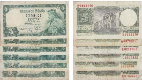 Paper Money - Spain 6 expl. 5 ... 