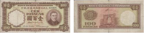 Paper Money - Macau 100 Patacas ... 