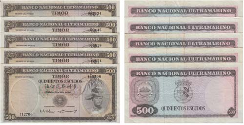 Paper Money - Timor 5 expl. 500$00 ... 