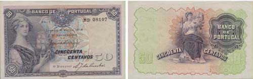 Paper Money - Portugal 50 Centavos ... 