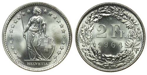 Switzerland - 2 Francs 1964 B      ... 