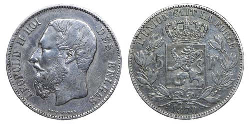 Belgium - 5 Francs 1870            ... 