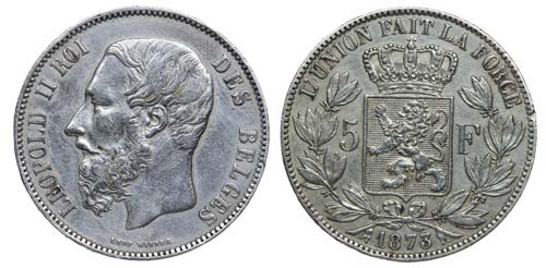 Belgium - 5 Francs 1873            ... 