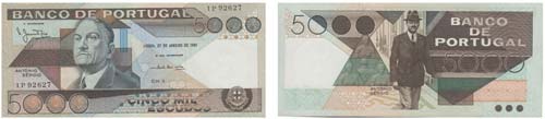 Paper Money - Portugal 5000$00 ch. ... 