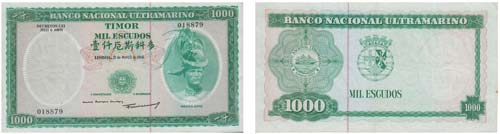 Paper Money - Timor 1000$00 1968   ... 
