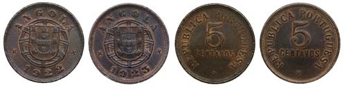 Angola - 2 coins 5 Centavos 1922, ... 