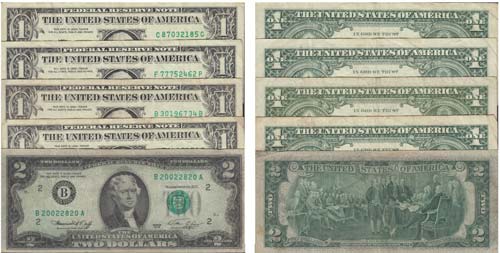 Paper Money - U.S.A. 5 expl. 1, 2 ... 