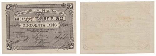 Cédula - Aldegalega 50 Reis 1891  ... 