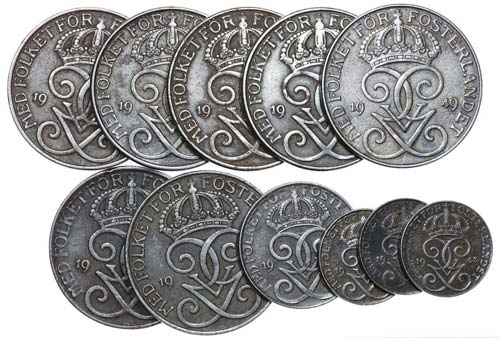 Sweden - 11 coins 1, 2, 5 Ore ... 