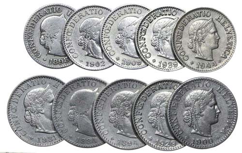 Swutzerland - 10 coins 10, 20 ... 