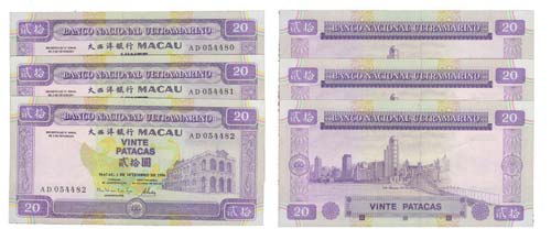 Paper Money - Macau 3 expl. 20 ... 