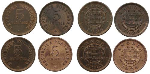 Angola - 4 coins 5 Centavos ... 
