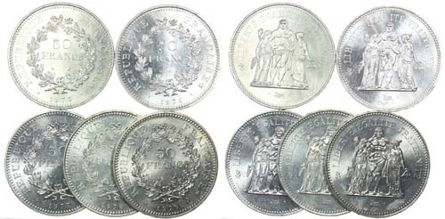 France - 5 coins 50 Francs ... 