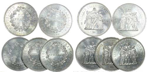 France - 5 coins 50 Francs ... 