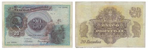 Paper Money - Portugal 20$00 ch. 3 ... 