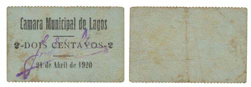 Cédula - Lagos 2 Centavos 1920    ... 