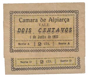 Cédula - Alpiarça 2 expl. 2 Centavos 1920  ... 