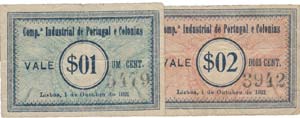 Cédula - Lisboa 2 expl. 1, 2 Centavos 1921  ... 