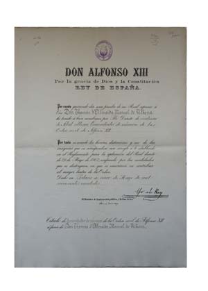 Don Alfonso XIII - Título de Comendador ... 