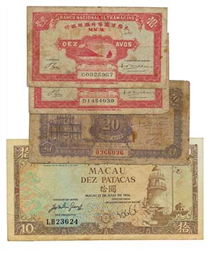 Paper Money - Macau 4 expl. 10 Avos 1946, 20 ... 