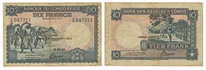 Paper Money - Belgian Congo 10 Francs 1944   ... 
