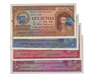 Paper Money - 4 expl. Portuguese-India 10, ... 