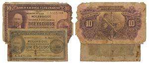 Paper Money - Mozambique 2 expl. 1$, 10$ ... 