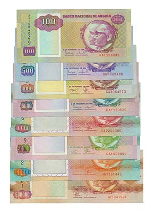 Paper Money - Angola 8 expl. 100 to 500.000 ... 