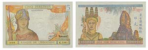 Paper Money - French Indo-China 5 Piastre ND ... 