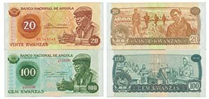 Nota - Angola 2 expl. 20, 100 Kwanzas ... 