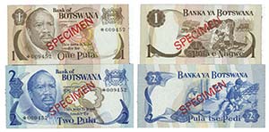 Paper Money - Botswana 2 expl. 1, 2 Pula N/D ... 