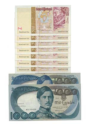 Paper Money - Portugal - 9 expl. 500$ ch. ... 