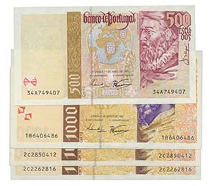 Paper Money - Portugal 4 expl. 500$, 1000$ ... 