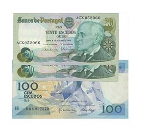 Paper Money - Portugal 3 expl. 20$, 100$ ... 