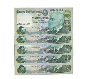 Paper Money - Portugal 5 expl. 20$00 ch. 9 ... 