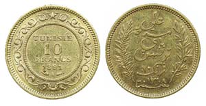 Tunisia - 10 Francs AH1308-1891 A            ... 