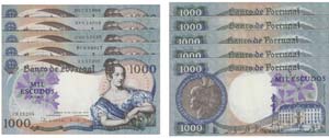 Paper Money - Portugal 5 expl. 1000$00 ch. ... 