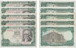 Paper Money - Spain 5 expl. 1000 Pesetas ... 
