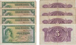 Paper Money - Spain 4 expl. 5 Pesetas 1935   ... 