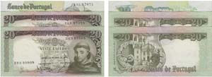 Paper Money - Portugal 3 expl. 20$00 ch. 7, ... 