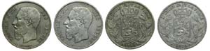 Belgium - 2 coins 5 Francs 1869, 1873        ... 