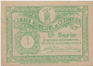 Cédula - Cezimbra 1 Centavo 1921          ... 