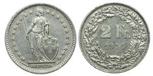 Switzerland - 2 Francs 1944 B                ... 